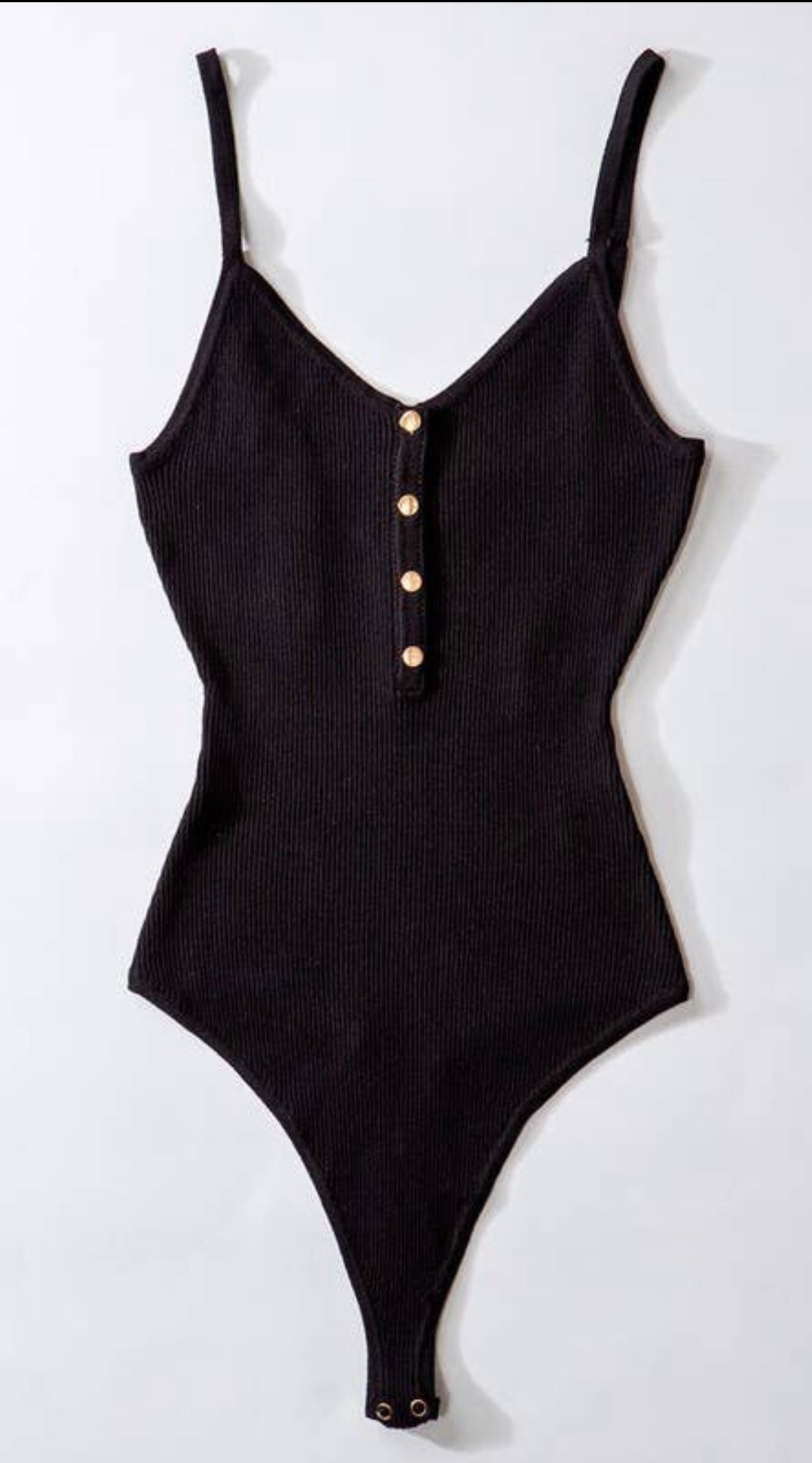 Cami Ribbed Bodysuit With Metal Button Detail