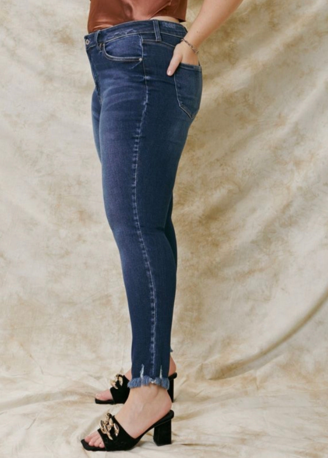 Curvy Kancan HIGH RISE DARK WASH ANKLE SKINNY