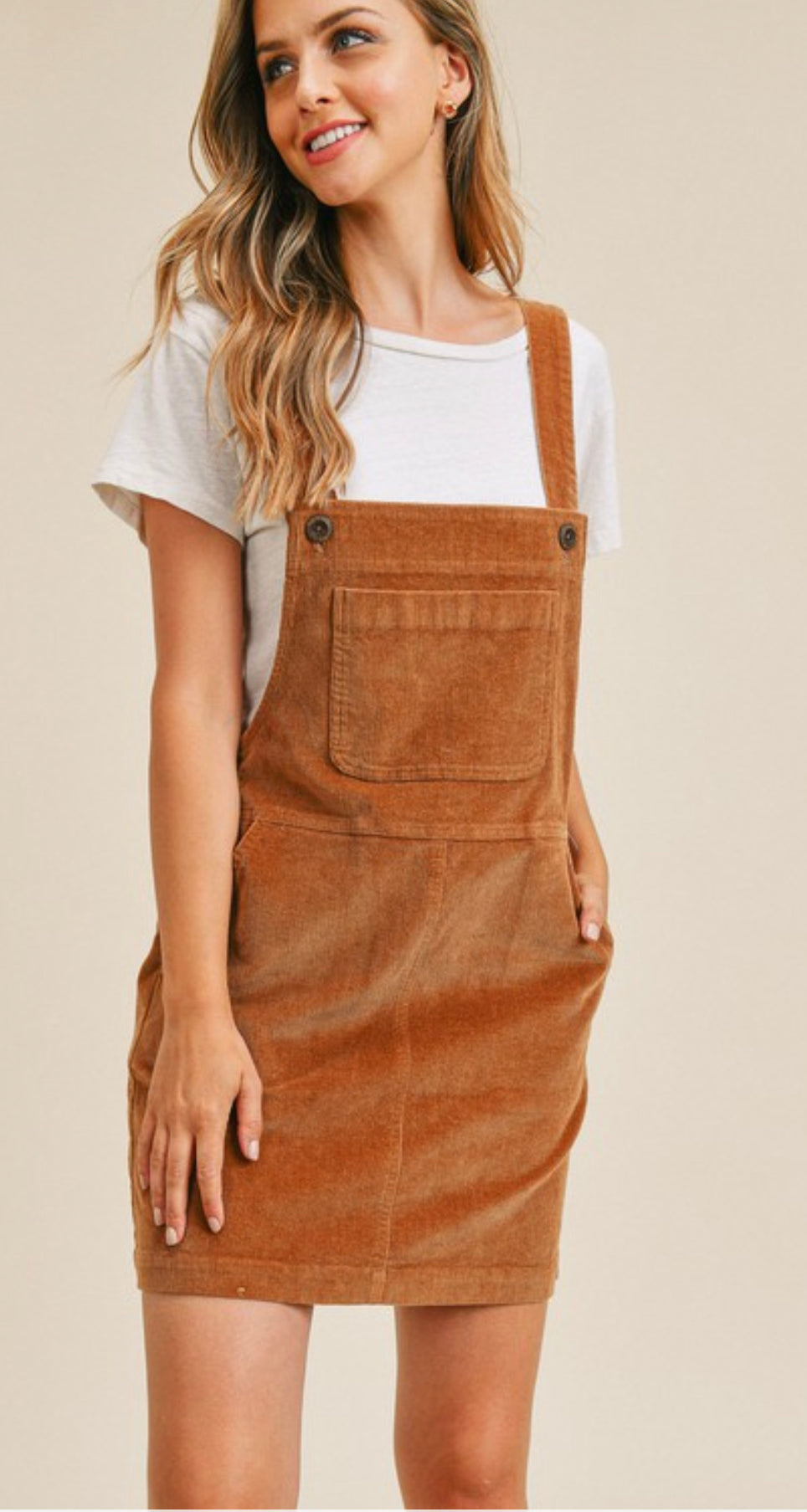 Pocket Corduroy Suspender Dress