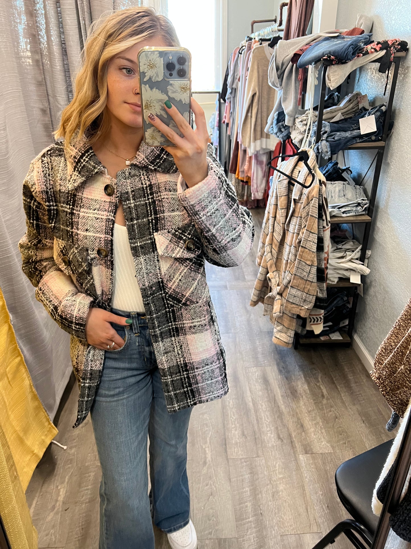 Button Down Oversized Jacket (Pink Plaid)