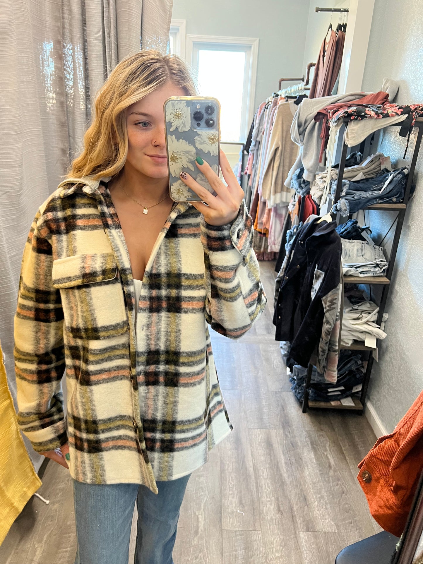 PLAID HOODIE SHIRT JACKET