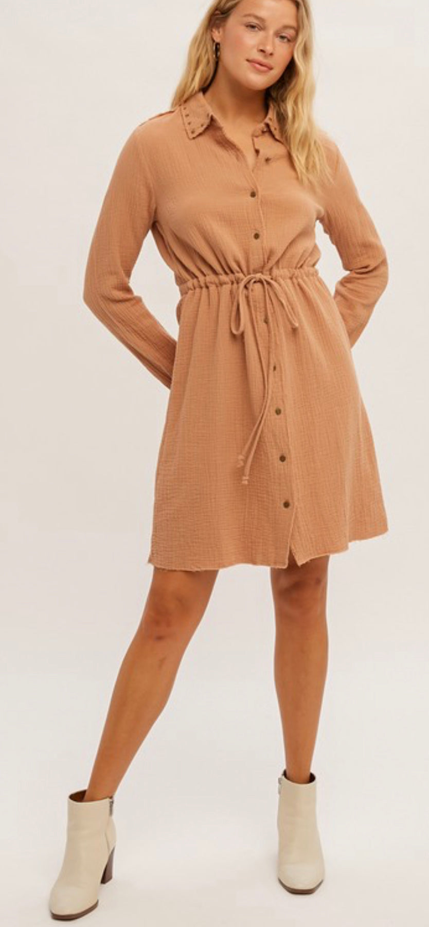 Cotton Gauze Stud Shirt Dress