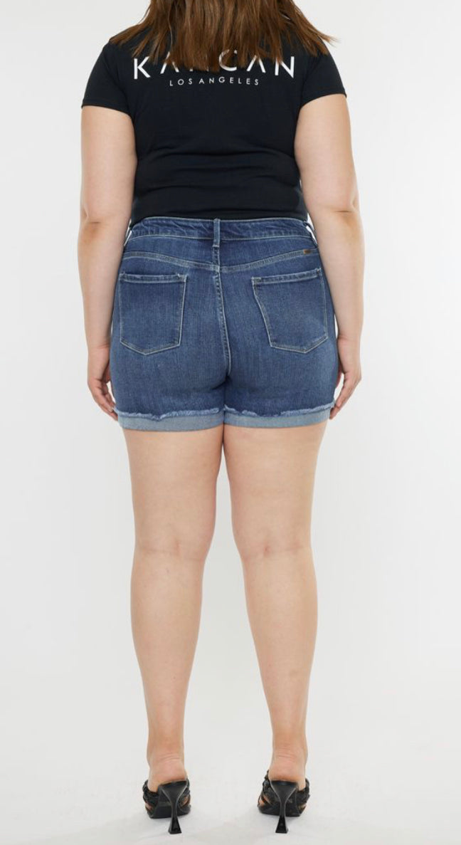 Curvy KANCAN HIGH RISE SINGLE FOLD SHORTS dark wash