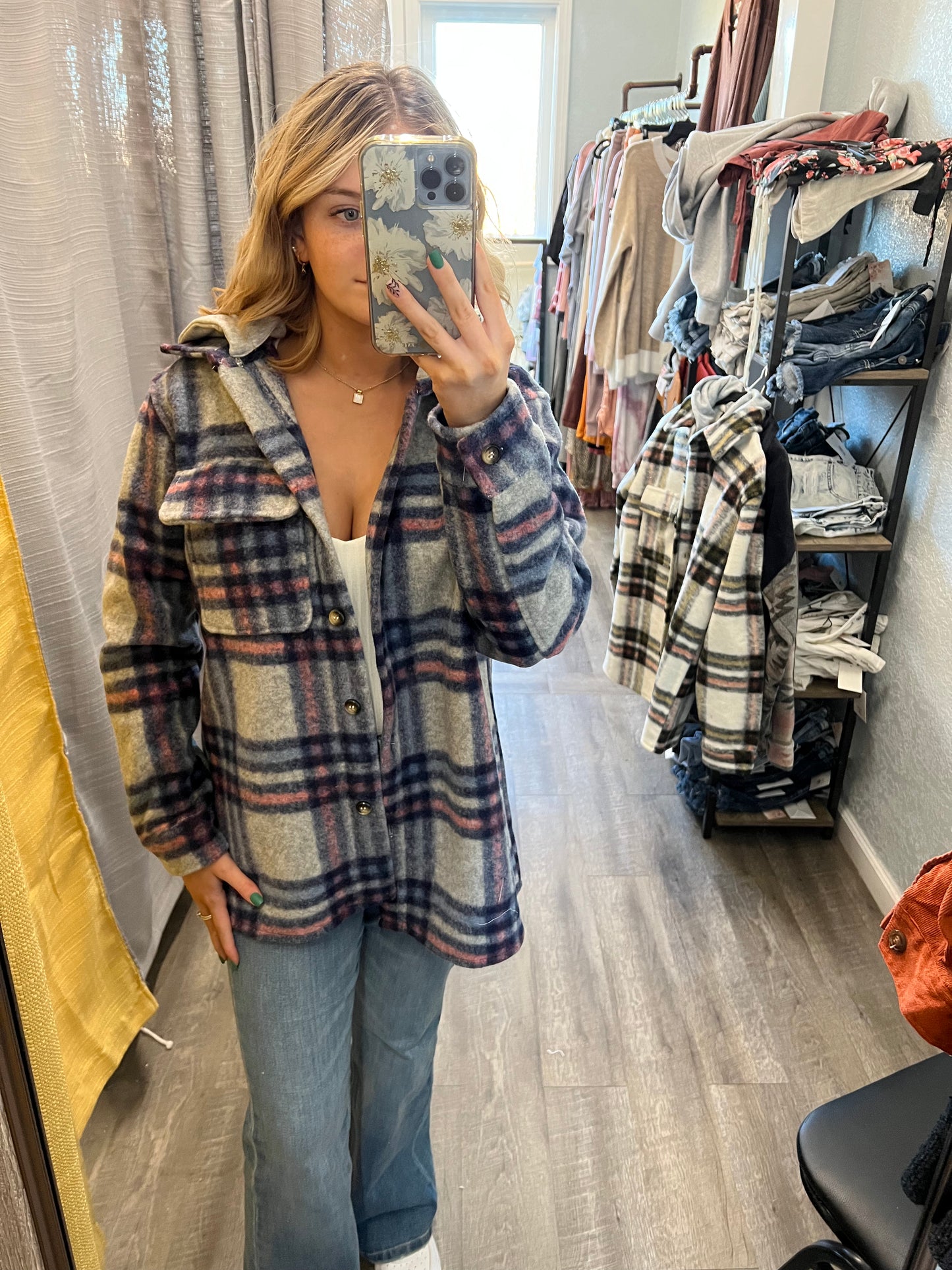 PLAID HOODIE SHIRT JACKET