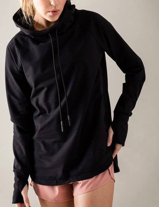 High Cowl Neck Drawstring Thumbhole Sweatshirt