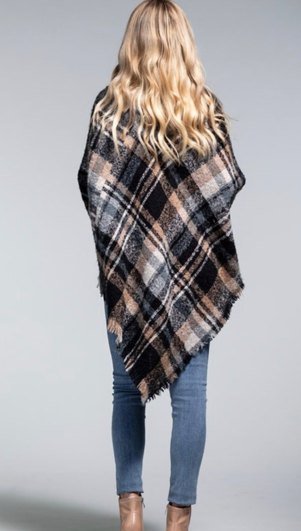 Multi Color Plaid Poncho