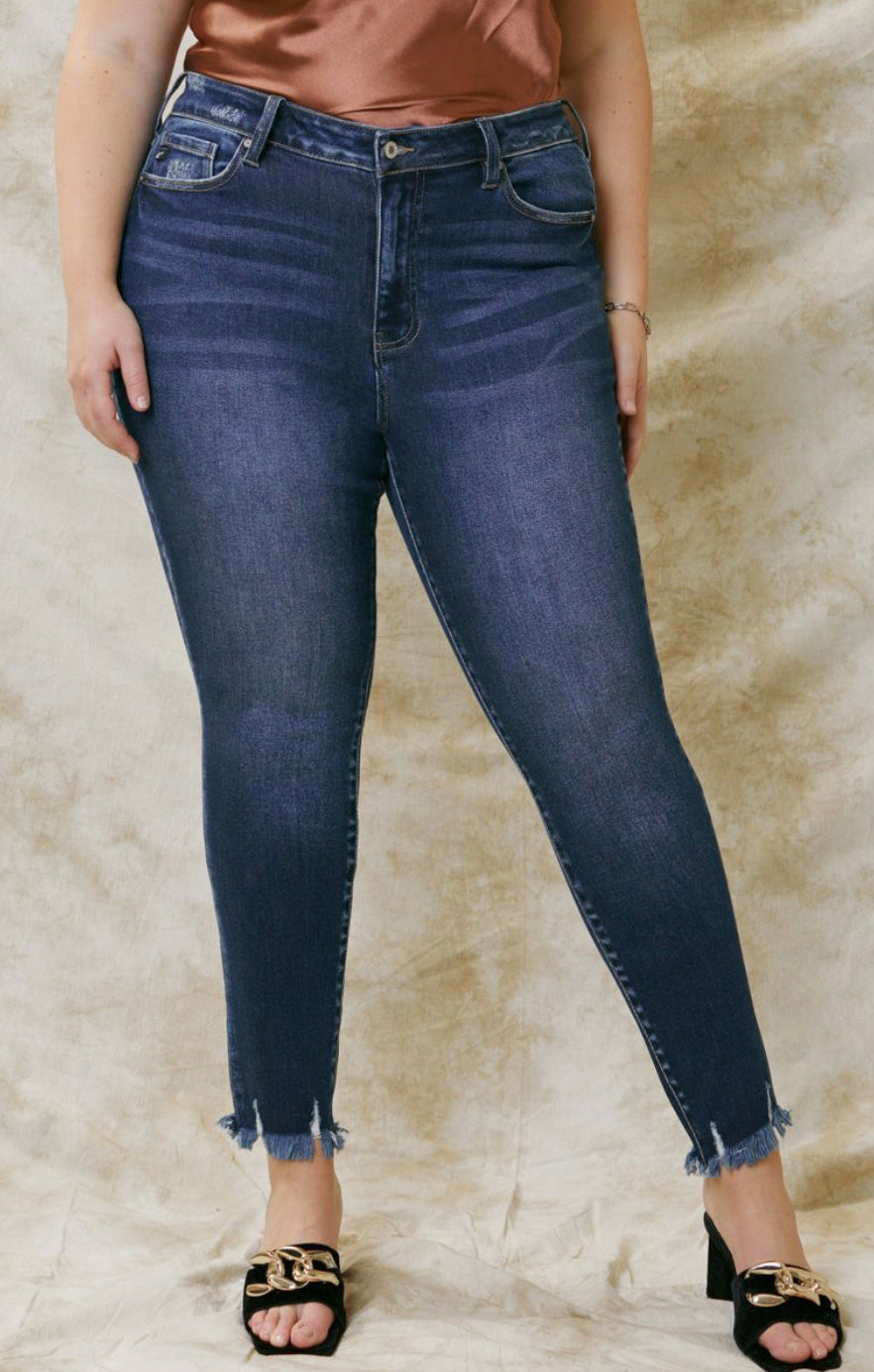 Curvy Kancan HIGH RISE DARK WASH ANKLE SKINNY