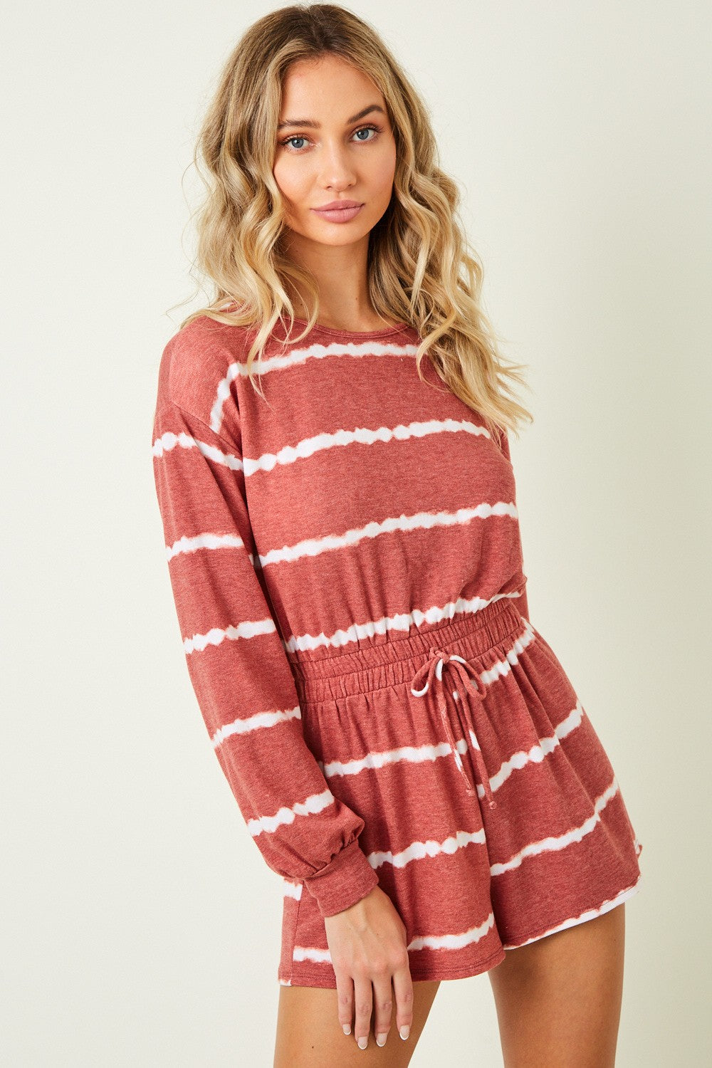 Striped Long Sleeve Romper With Back Keyhole