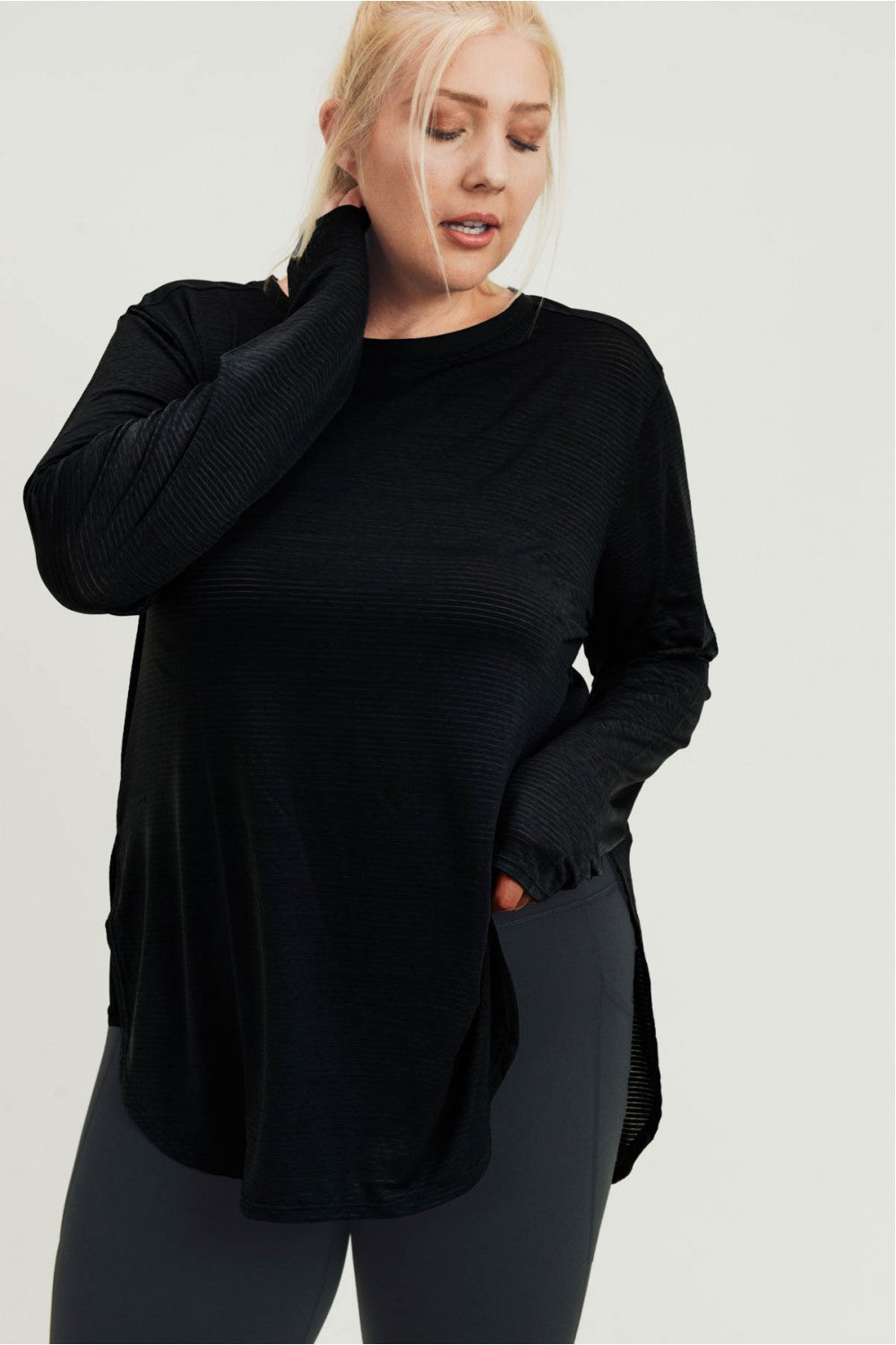 Curvy Mesh Long Sleeve Top