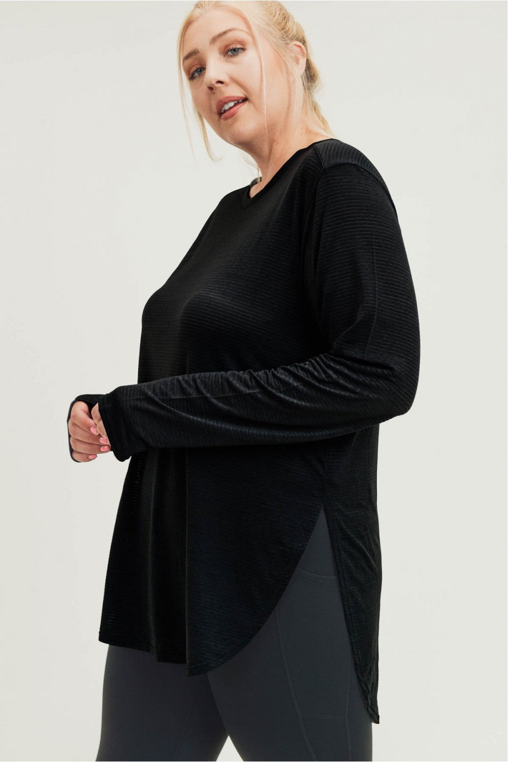 Curvy Mesh Long Sleeve Top