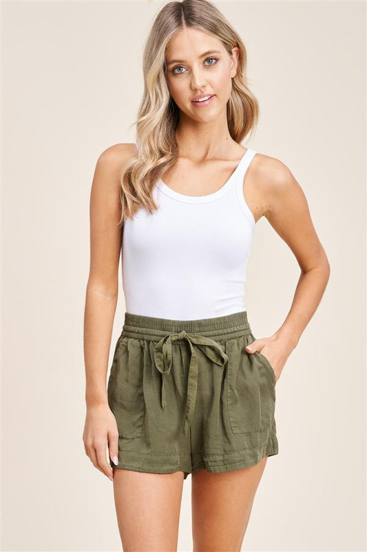 Self Drawstring Elastic Waist Shorts