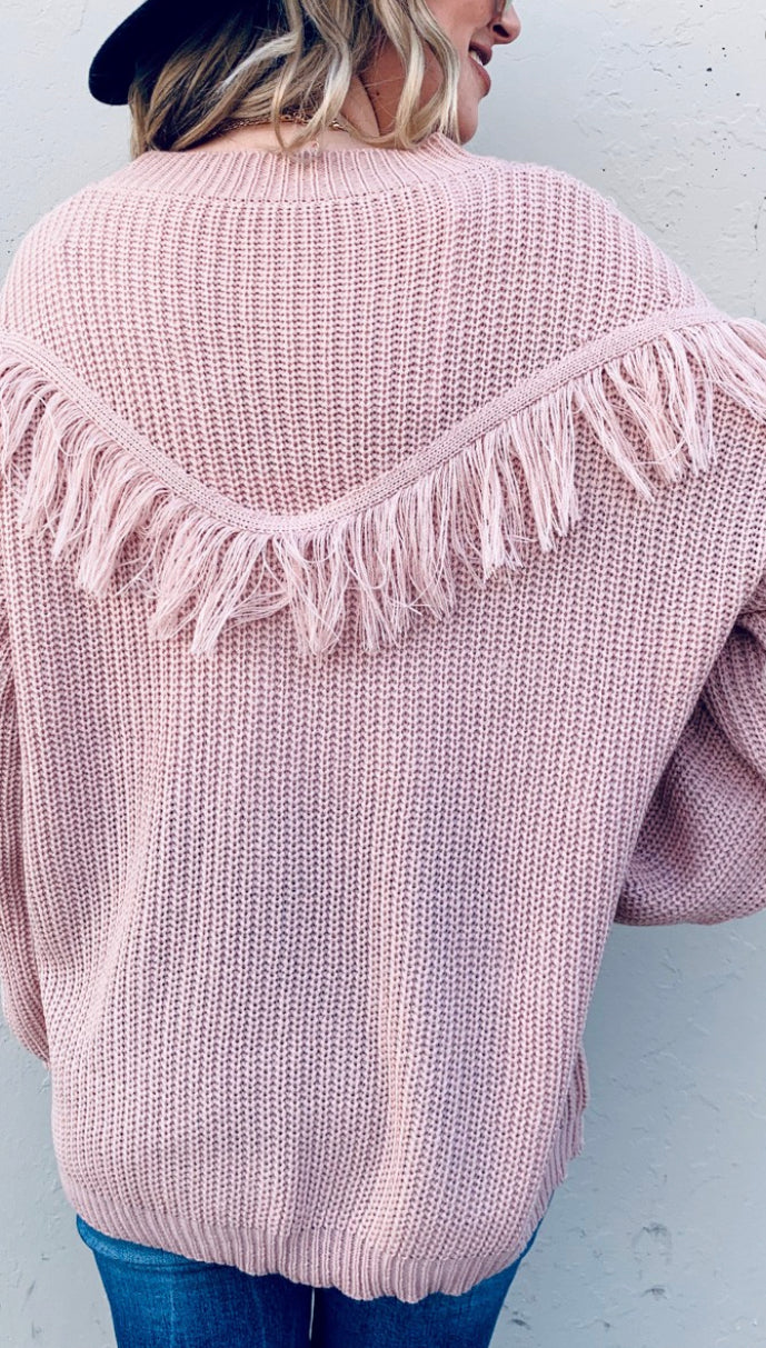 Pink Fringe Sweater