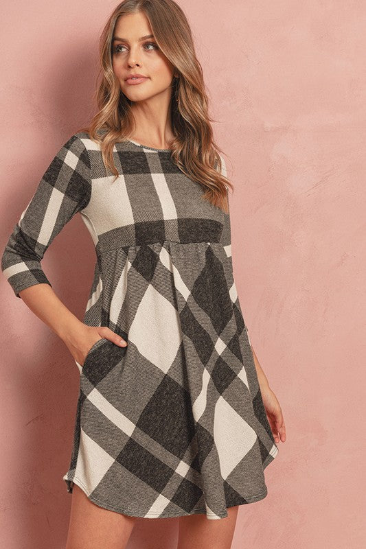 Plaid Print Mier Hair Pocket Mini Dress