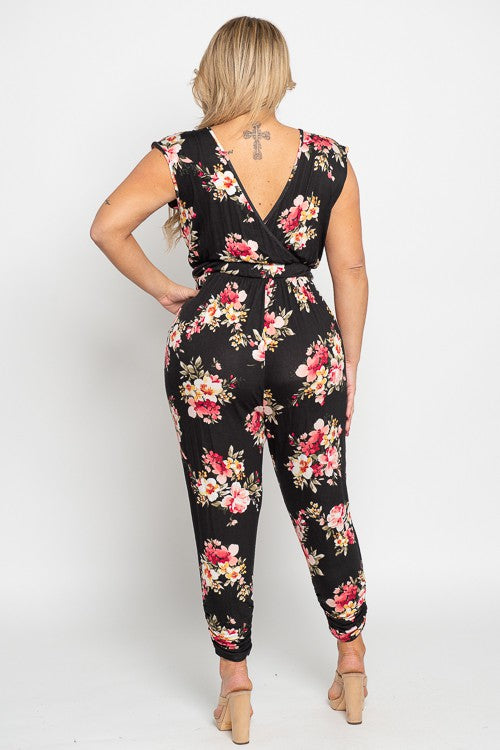 Curvy Floral Surplice Jumpsuit