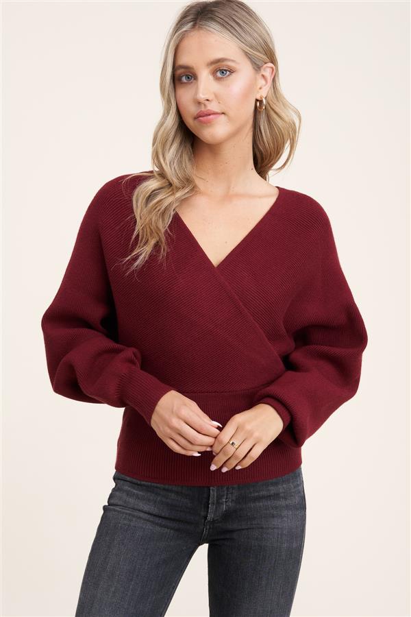 Double V Neck Dolman Pullover