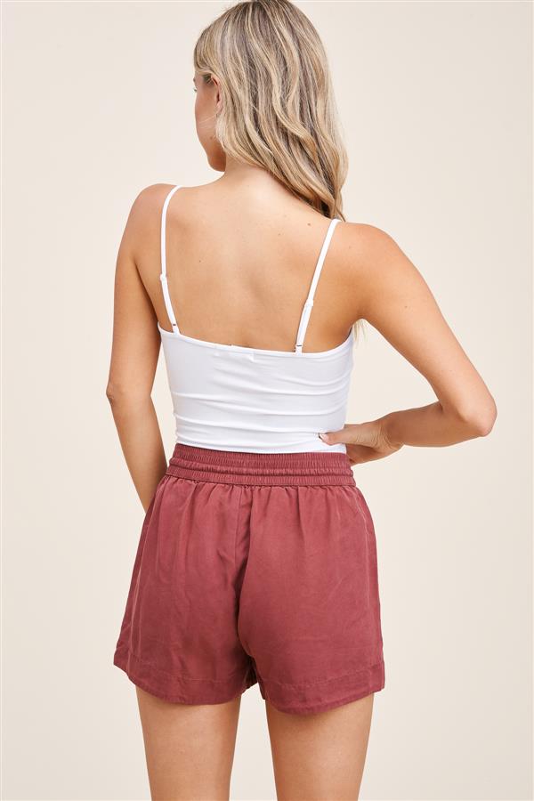 Self Drawstring Elastic Waist Shorts