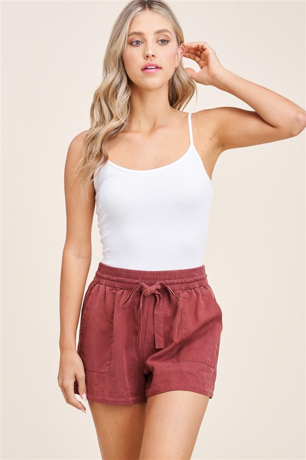 Self Drawstring Elastic Waist Shorts